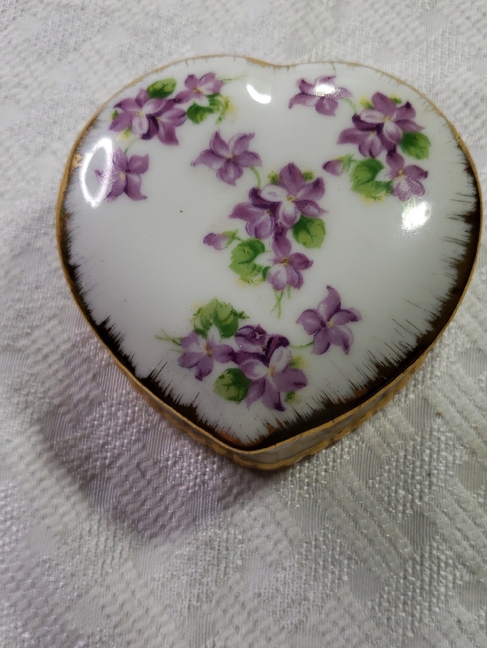 Enesco Heart Shaped Porcelain Trinket Box Floral